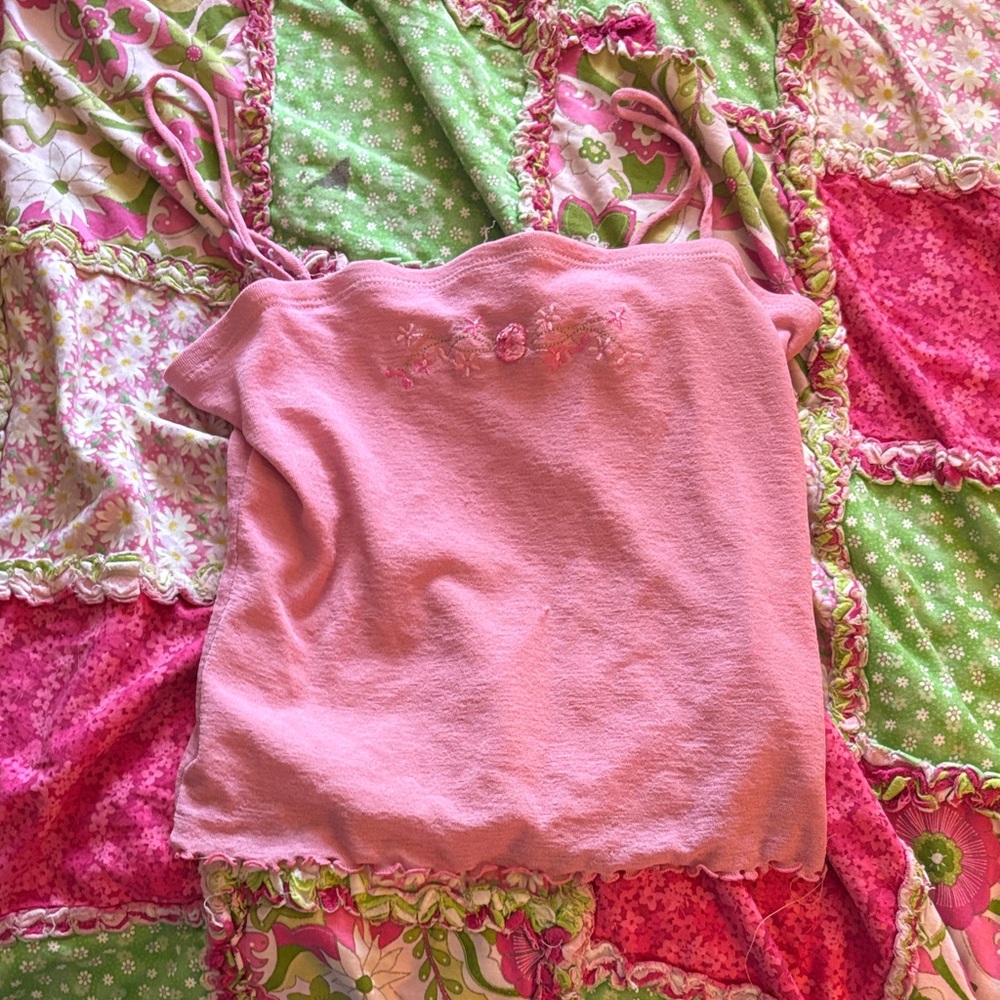Pink Embroidered Tank Top - Floral Detail
